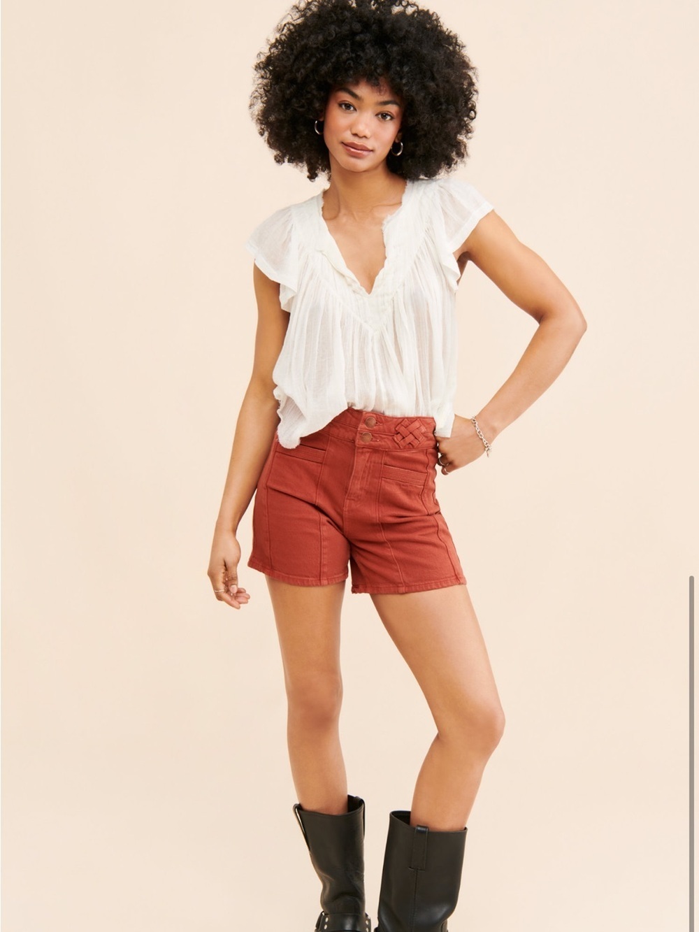 NWT High Waist Rust Shorts with Woven Detail - Picture 4 of 4